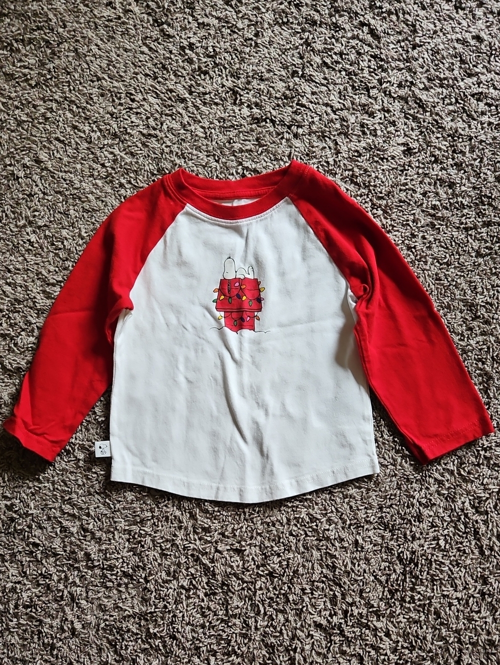 GUC Janie and Jack Snoopy Christmas Holiday Long-sleeve Red White Tee Size 2T